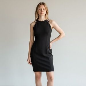 French Connection Black Sleeveless Mini Dress with Silver Hardware